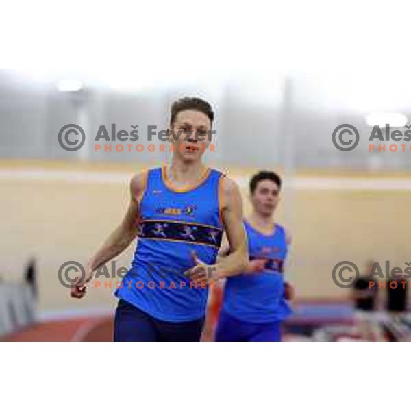 Lovro Mesec Kosir, winner of Men\'s 200 meters at Slovenian Athletics Indoor Championship in Novo Mesto, Slovenia on February 18, 2024 