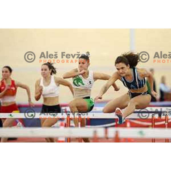 Nika Glojnaric, winner of Women\'s 60 meters hurdles at Slovenian Athletics Indoor Championship in Novo Mesto, Slovenia on February 18, 2024 