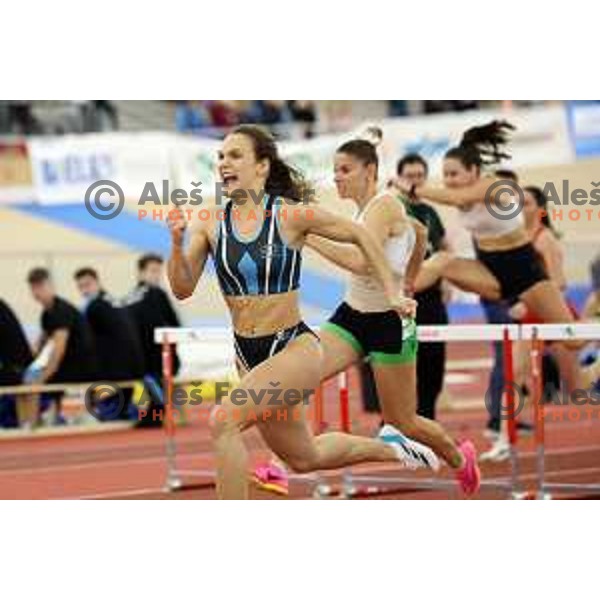 Nika Glojnaric, winner of Women\'s 60 meters hurdles at Slovenian Athletics Indoor Championship in Novo Mesto, Slovenia on February 18, 2024 