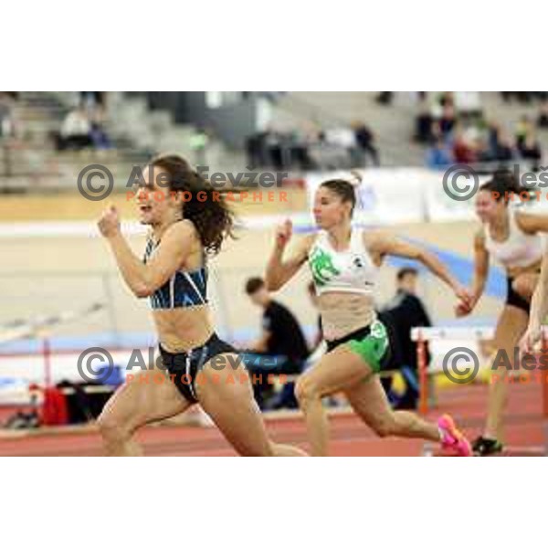 Nika Glojnaric, winner of Women\'s 60 meters hurdles at Slovenian Athletics Indoor Championship in Novo Mesto, Slovenia on February 18, 2024 