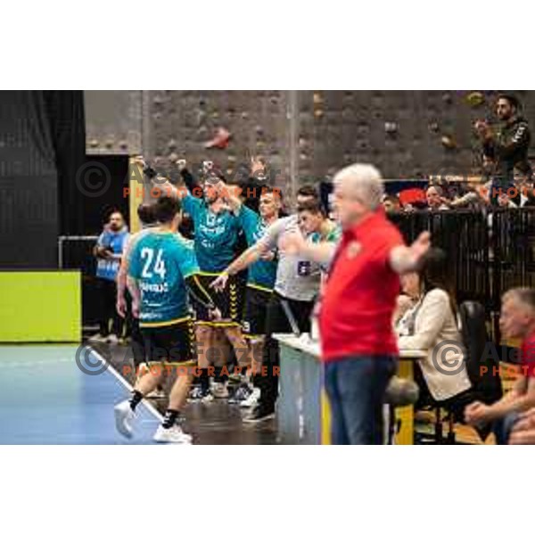 during EHF European league match between Gorenje Velenje and Nexe Nasice in Velenje, Slovenia on February 20, 2024