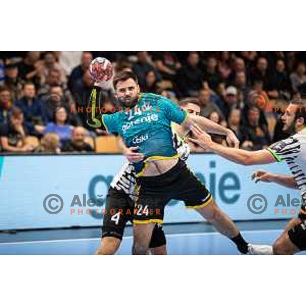 Tilen Sokolic during EHF European league match between Gorenje Velenje and Nexe Nasice in Velenje, Slovenia on February 20, 2024