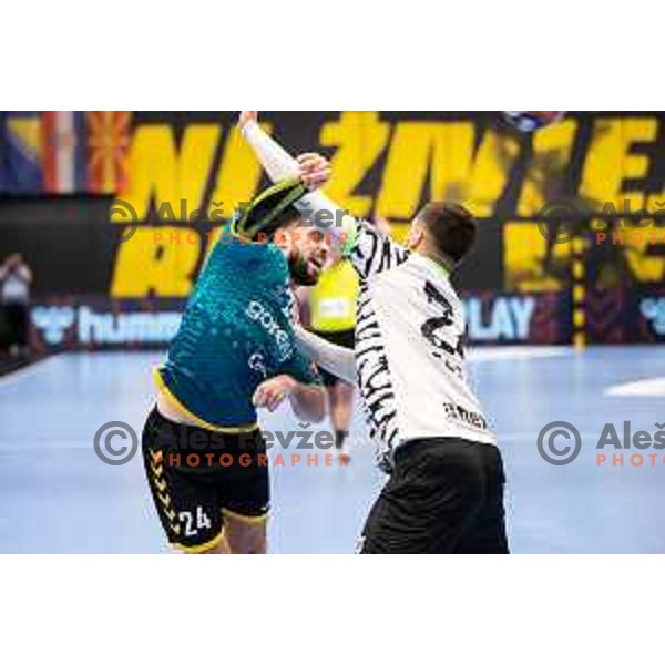Tilen Sokolic during EHF European league match between Gorenje Velenje and Nexe Nasice in Velenje, Slovenia on February 20, 2024