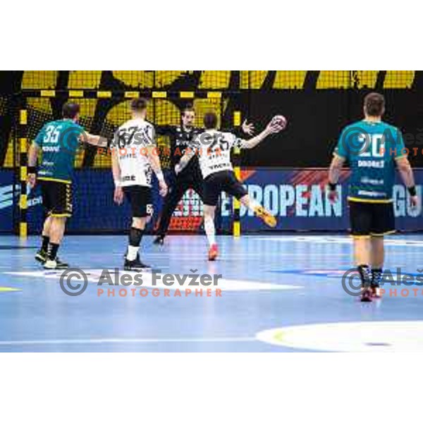 Matevz Skok during EHF European league match between Gorenje Velenje and Nexe Nasice in Velenje, Slovenia on February 20, 2024