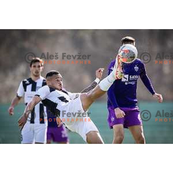 Thalisson Charles Alves Moreira in action during Prva liga Telemach football match between Rogaska and Maribor in Sportni center Rogaska Slatina, Slovenia on February 25, 2024. Photo: Jure Banfi