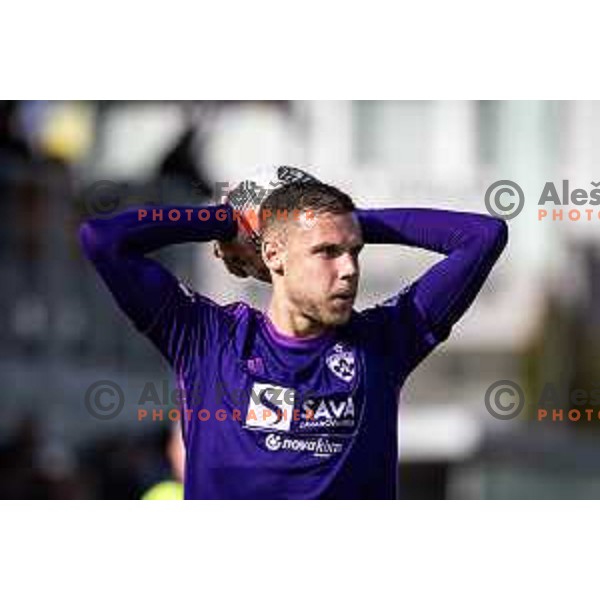 Pijus Sirvys in action during Prva liga Telemach football match between Rogaska and Maribor in Sportni center Rogaska Slatina, Slovenia on February 25, 2024. Photo: Jure Banfi