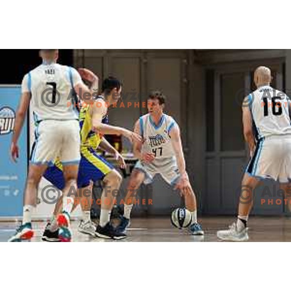 In action during Nova KBM League 2023/2024 basketball match between Ilirija and Hopsi Polzela in Ljubljana, Slovenia on March 1, 2024