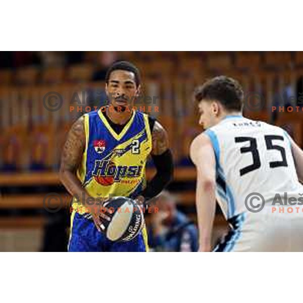 In action during Nova KBM League 2023/2024 basketball match between Ilirija and Hopsi Polzela in Ljubljana, Slovenia on March 1, 2024