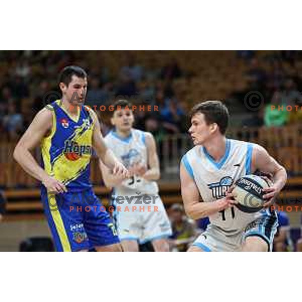 In action during Nova KBM League 2023/2024 basketball match between Ilirija and Hopsi Polzela in Ljubljana, Slovenia on March 1, 2024