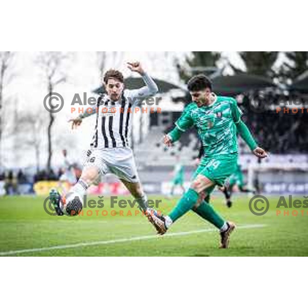 Filippo Tripi vs Agustin Doffo in action during Prva liga Telemach football match between Mura and Olimpija in Fazanerija, Murska Sobota, Slovenia on March 10, 2024. Photo: Jure Banfi