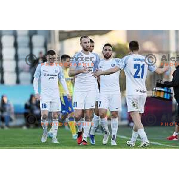 Aljosa Matko celebrates a goal during Prva liga Telemach 2023/2024 football match between Koper and Celje in Koper, Slovenia on March 14, 2024