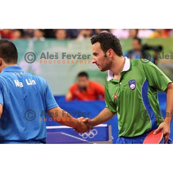 Bojan Tokic (SLO) lost 1:4 in third round of table tennis tournament against Ma Lin (CHN), Olympic games, Beijing, China 21..8.2008 