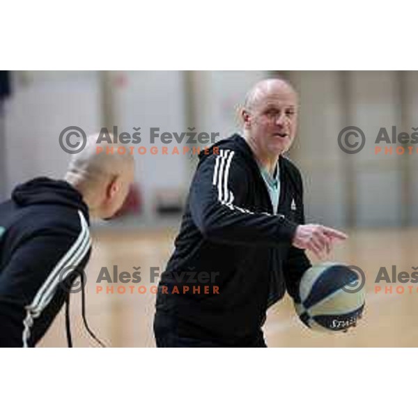 Dusan Hauptman during basketball meeting of Smelt Olimpija players of 1993-1994 season at 30th anniversary of victory 91-81 over Tau Ceramica in the Final of FIBA European Cup Cup in Lousanne, Switzerland. Players met in legendary Tivoli Hall, Ljubljana, Slovenia on March 15, 2024