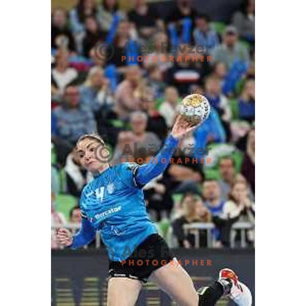 in action during EHF Champions League Women handball match between Krim Mercator (SLO) and CSM Bucuresti (ROM) in Ljubljana, Slovenia on March 16, 2024