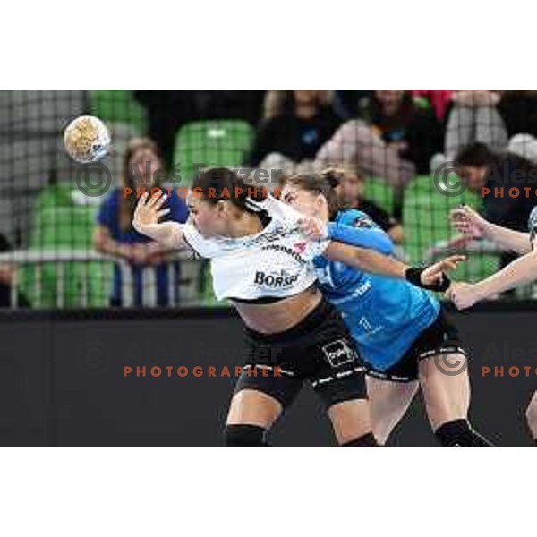 in action during EHF Champions League Women handball match between Krim Mercator (SLO) and CSM Bucuresti (ROM) in Ljubljana, Slovenia on March 16, 2024