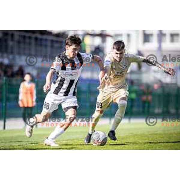 Alen Korosec vs Alexandros Kyziridis in action during Prva liga Telemach football match between Rogaska and Mura in Sportni center Rogaska Slatina, Slovenia on March 17, 2024. Photo: Jure Banfi