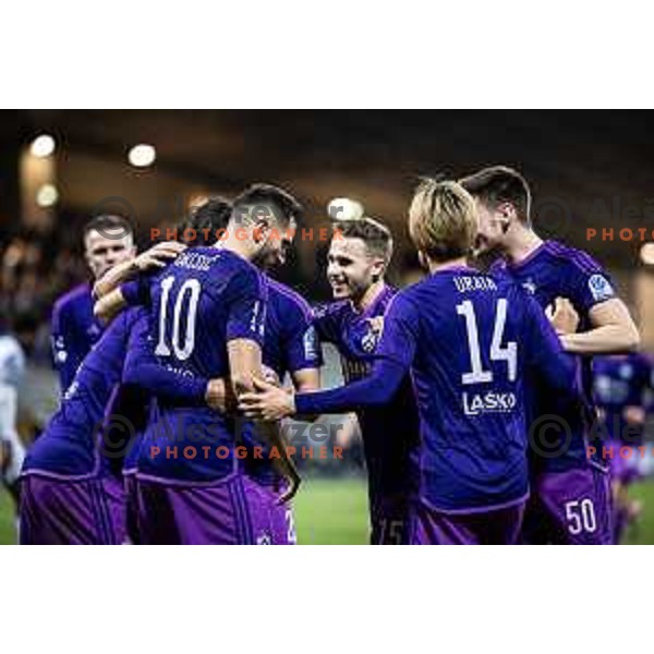 Maks Barisic, Jan Repas celebrating during Prva liga Telemach football match between Maribor and Koper in Ljudski vrt, Maribor, Slovenia on March 17, 2024. Photo: Jure Banfi