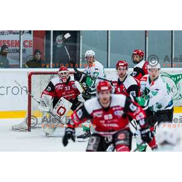 US Zan of HDD SIJ Acroni Jesenice and GOOCH Trevor of HK SZ Olimpija In action during the fourth game of the Final of the Slovenian Ice-hockey League between SZ Olimpija and SIJ Acroni Jesenice in Tivoli Hall, Ljubljana, Slovenia on March 15, 2024