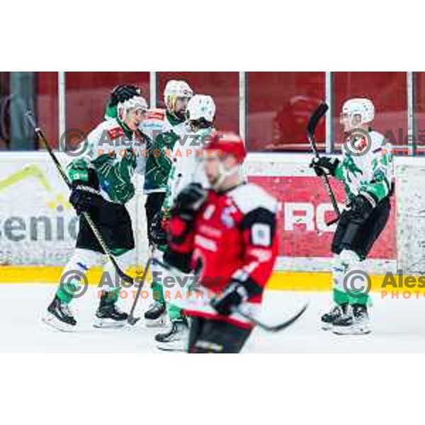 GOOCH Trevor of HK SZ Olimpija, PANCE Ziga of HK SZ Olimpija In action during the fourth game of the Final of the Slovenian Ice-hockey League between SZ Olimpija and SIJ Acroni Jesenice in Tivoli Hall, Ljubljana, Slovenia on March 15, 2024