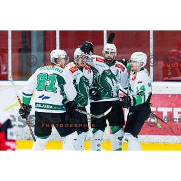 DODERO Charles of HK SZ Olimpija, GOOCH Trevor of HK SZ Olimpija, PANCE Ziga of HK SZ Olimpija, COSIC Jan of HK SZ Olimpija In action during the fourth game of the Final of the Slovenian Ice-hockey League between SZ Olimpija and SIJ Acroni Jesenice in Tivoli Hall, Ljubljana, Slovenia on March 15, 2024
