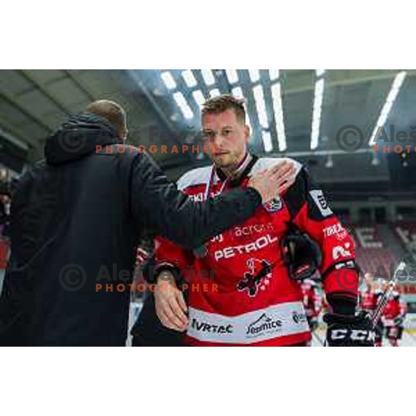 CIMZAR Tadej of HDD SIJ Acroni Jesenice In action during the fourth game of the Final of the Slovenian Ice-hockey League between SZ Olimpija and SIJ Acroni Jesenice in Tivoli Hall, Ljubljana, Slovenia on March 15, 2024