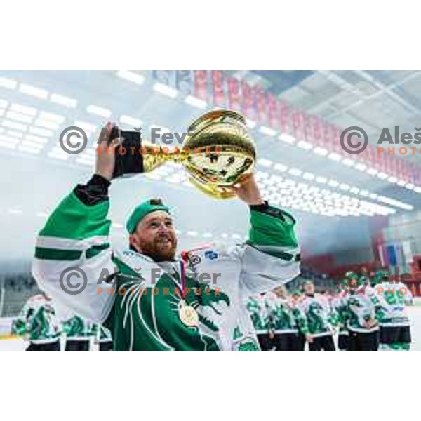 Lukas Horak of HK SZ Olimpija In action during the fourth game of the Final of the Slovenian Ice-hockey League between SZ Olimpija and SIJ Acroni Jesenice in Tivoli Hall, Ljubljana, Slovenia on March 15, 2024