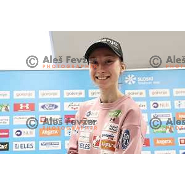 Nika Prevc during press conference of Slovenia Women\'s Ski jumping team in Ljubljana, Slovenia on March 18, 2024