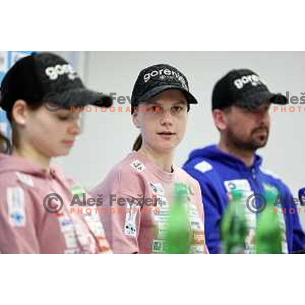 Ema Klinec during press conference of Slovenia Women\'s Ski jumping team in Ljubljana, Slovenia on March 18, 2024