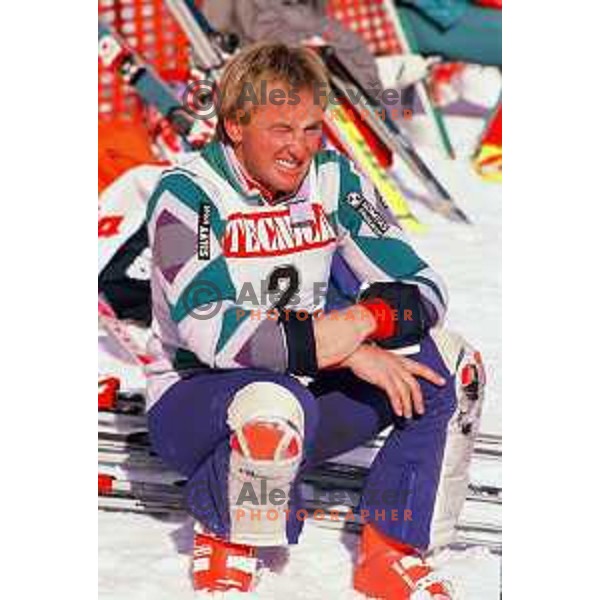 Legendary Alpine skier Bojan Krizaj of Slovenia in Madonna Di Campiglio (Italy) at Alpine Ski World Cup slalom on December 16, 1985