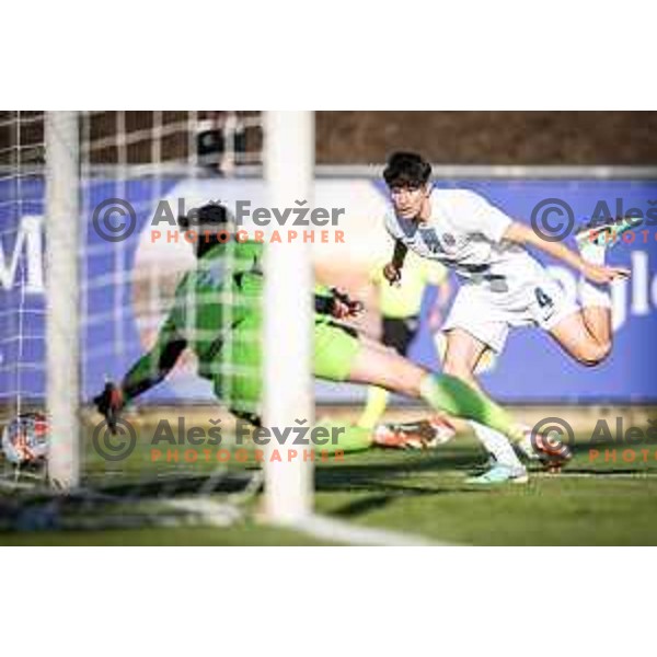 in action during UEFA Euro U19 2024 Championship qualifier football match between Spain and Slovenia in Lendava, Slovenia on March 20, 2024. Photo: Jure Banfi