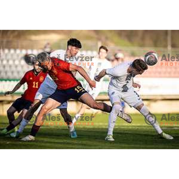 in action during UEFA Euro U19 2024 Championship qualifier football match between Spain and Slovenia in Lendava, Slovenia on March 20, 2024. Photo: Jure Banfi