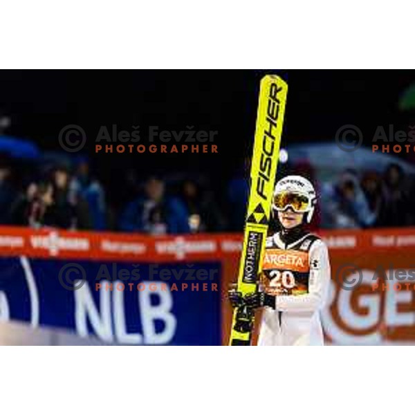 Ema Klinec of Slovenia in action during the final round of FIS Ski Jumping competition in Planica, Slovenia on March 21, 2024