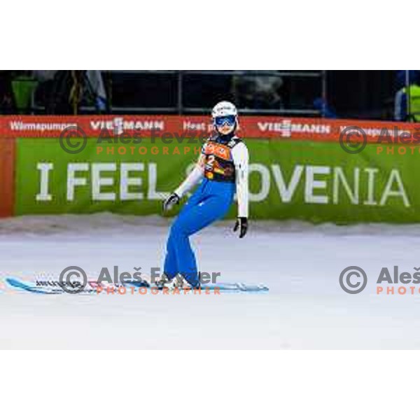 Taja Bodlaj of Slovenia in action during the final round of FIS Ski Jumping competition in Planica, Slovenia on March 21, 2024