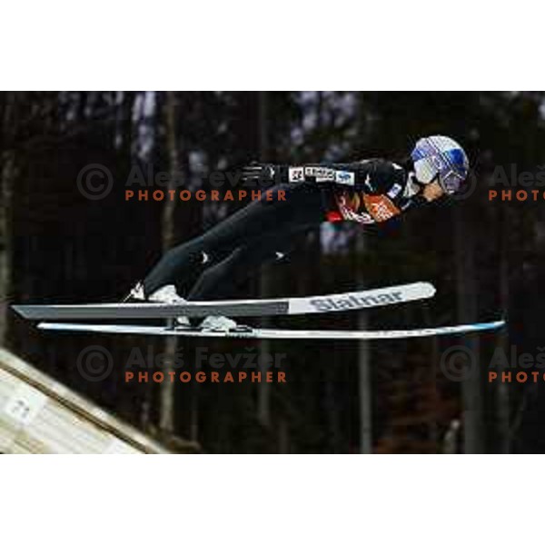 Sara Takanashi of Japan in action during the final round of FIS Ski Jumping competition in Planica, Slovenia on March 21, 2024