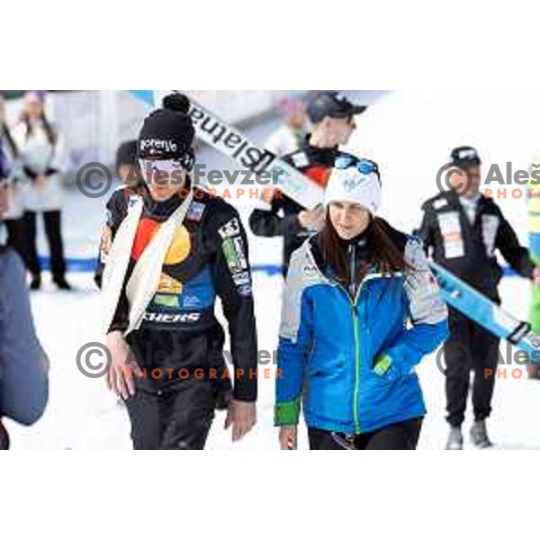 Injured Timi Zajc (SLO) in the finish area of Team Competition during the Final of the World Cup ski jumping in Planica, Slovenia on March 23, 2024