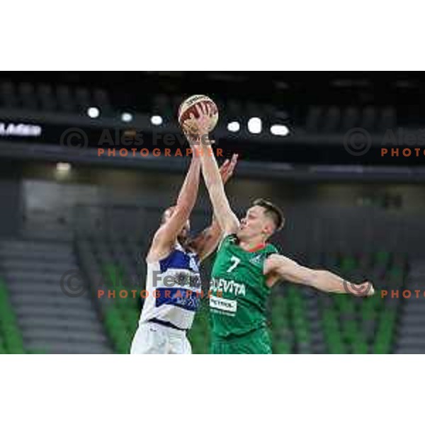 Gregor Glas in action during ABA League 2023-2024 regular season basketball match between Cedevita Olimpija and Mornar Barsko Zlato in Ljubljana, Slovenia on March 23, 2024