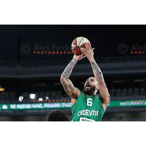  in action during ABA League 2023-2024 regular season basketball match between Cedevita Olimpija and Mornar Barsko Zlato in Ljubljana, Slovenia on March 23, 2024