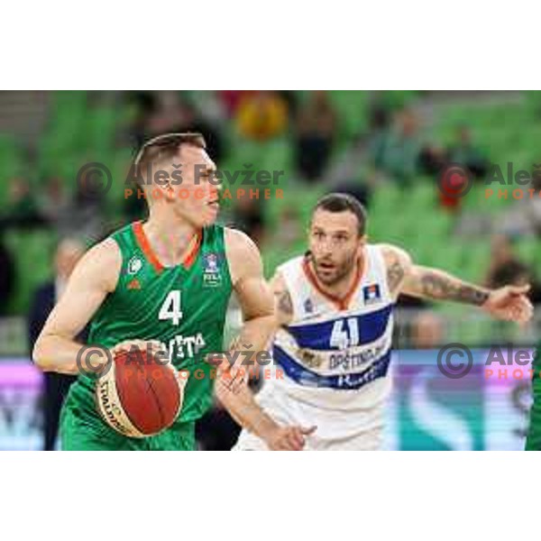 in action during ABA League 2023-2024 regular season basketball match between Cedevita Olimpija and Mornar Barsko Zlato in Ljubljana, Slovenia on March 23, 2024