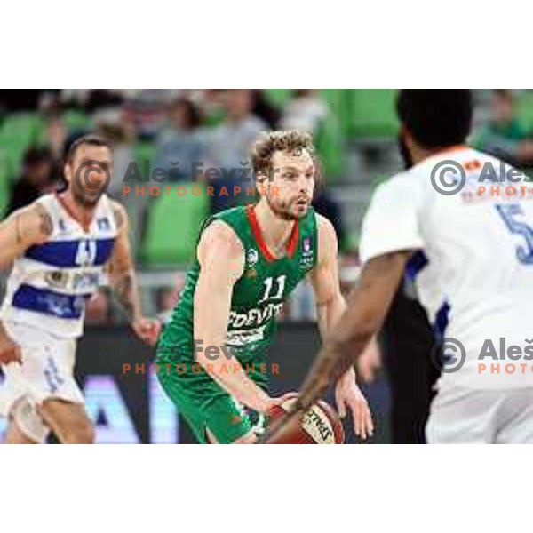 Jaka Blazic in action during ABA League 2023-2024 regular season basketball match between Cedevita Olimpija and Mornar Barsko Zlato in Ljubljana, Slovenia on March 23, 2024