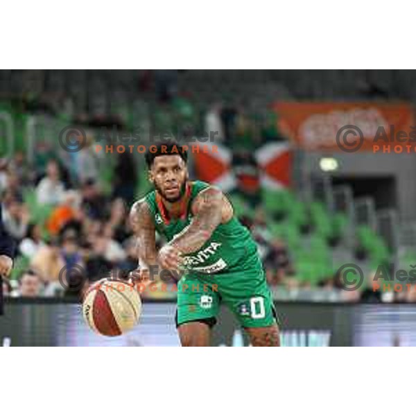 AJ Stewart in action during ABA League 2023-2024 regular season basketball match between Cedevita Olimpija and Mornar Barsko Zlato in Ljubljana, Slovenia on March 23, 2024