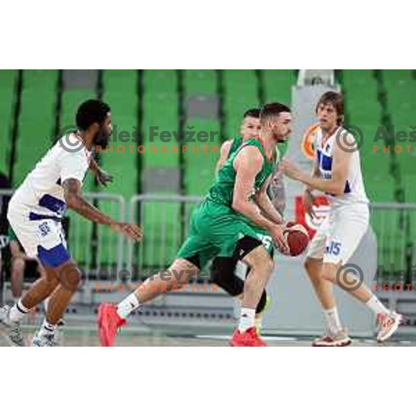 in action during ABA League 2023-2024 regular season basketball match between Cedevita Olimpija and Mornar Barsko Zlato in Ljubljana, Slovenia on March 23, 2024