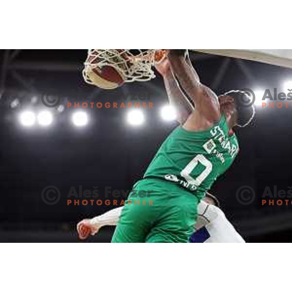 AJ Stewart in action during ABA League 2023-2024 regular season basketball match between Cedevita Olimpija and Mornar Barsko Zlato in Ljubljana, Slovenia on March 23, 2024