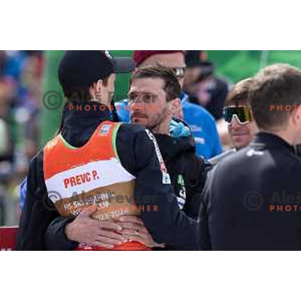 Farewell celebration after Peter Prevc of Slovenia finished his competitive days at the Final of the World Cup ski jumping, Planica, Slovenia on March 23, 2024