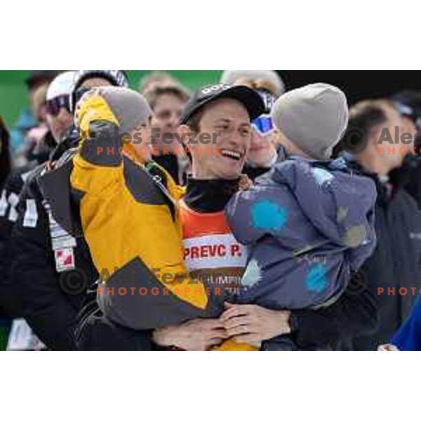 Farewell celebration after Peter Prevc of Slovenia finished his competitive days at the Final of the World Cup ski jumping, Planica, Slovenia on March 23, 2024