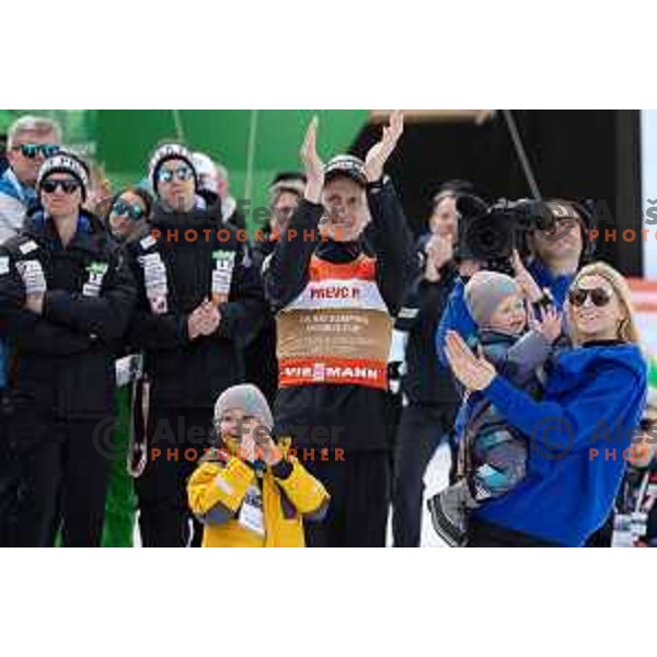 Farewell celebration after Peter Prevc of Slovenia finished his competitive days at the Final of the World Cup ski jumping, Planica, Slovenia on March 23, 2024