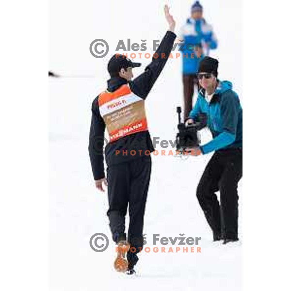 Farewell celebration after Peter Prevc of Slovenia finished his competitive days at the Final of the World Cup ski jumping, Planica, Slovenia on March 23, 2024