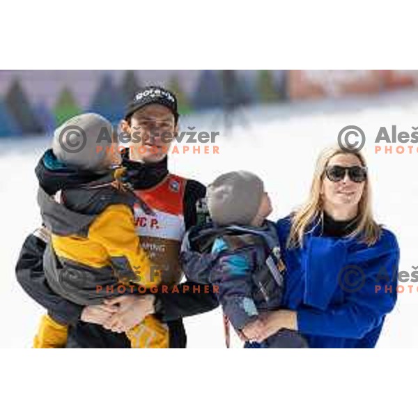 Farewell celebration after Peter Prevc of Slovenia finished his competitive days at the Final of the World Cup ski jumping, Planica, Slovenia on March 23, 2024