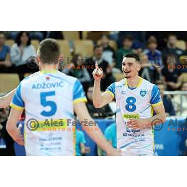 Action in the Final of Slovenian Cup volleyball match between Calcit Volley and I-Vent Maribor in Koper, Slovenia on March 24, 2024