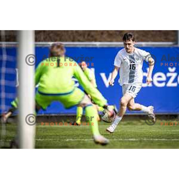 in action during UEFA Euro U19 2024 Championship qualifier football match between Slovenia and Kosovo in Lendava, Slovenia on March 26, 2024. Photo: Jure Banfi