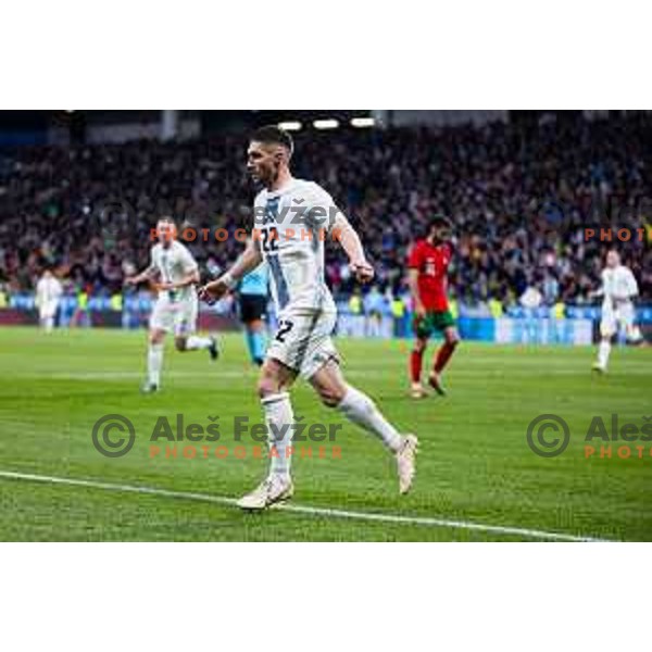 Adam Gnezda Cerin of Slovenia in action during Friendly football match between Slovenia and Portugal in Stadium Stozice, Slovenia on March 26, 2024. Photo: Grega Valancic